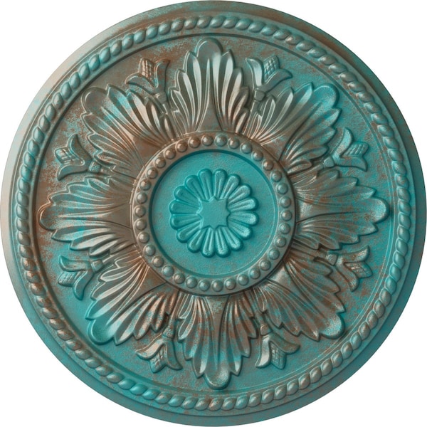 Ekena Millwork Edinburgh Ceiling Medallion (Fits Canopies up to 5 1/4"), 18"OD x 1 3/4"P, Copper Green Patina CM18EDCGS - main